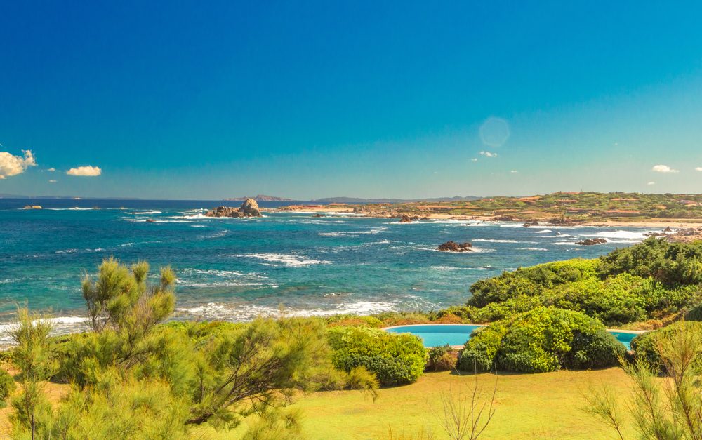 Private villa with pool at sunset, Portobello di Gallura